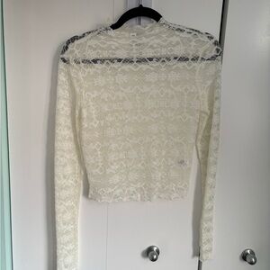 bp Cream Lace Long-Sleeve Sheer Top